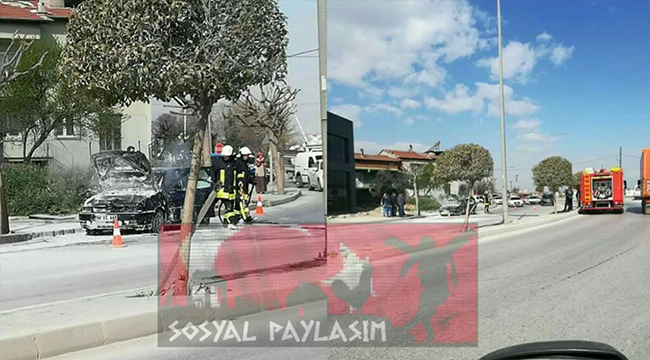 OTOMOBİL ALEVLERE TESLİM OLDU