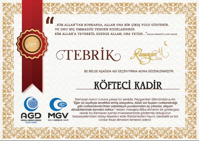 AGD'DEN RAMAZAN AYINA SAYGIYA ÖDÜL