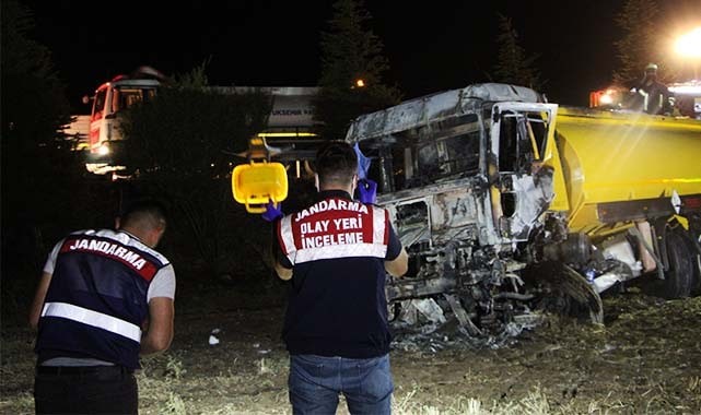Şarampole uçan tanker sürücüsü yanarak can verdi