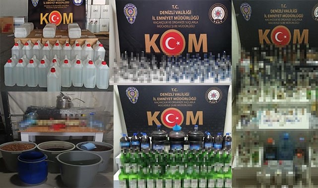 Denizli’de 10 farklı adreste sahte alkol üreten 13 kişi yakalandı