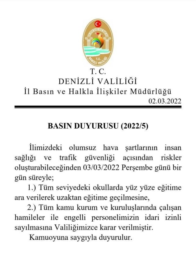 Okullarda yüz yüze eğitime 1 gün süreyle ara verildi