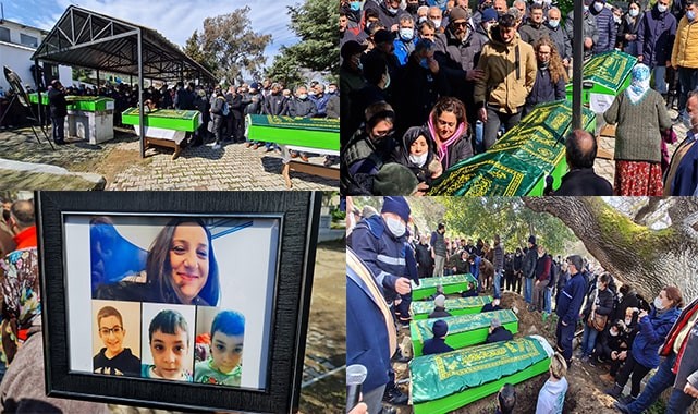Yangında ölen anne ve 3 çocuğu gözyaşlarıyla toprağa verildi