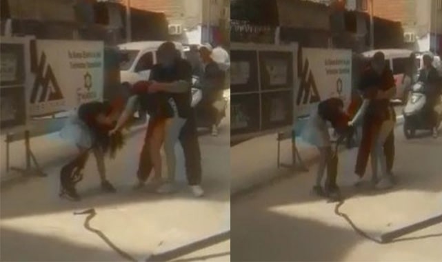 Kızlar kavga etti, erkek arkadaşları kayda aldı