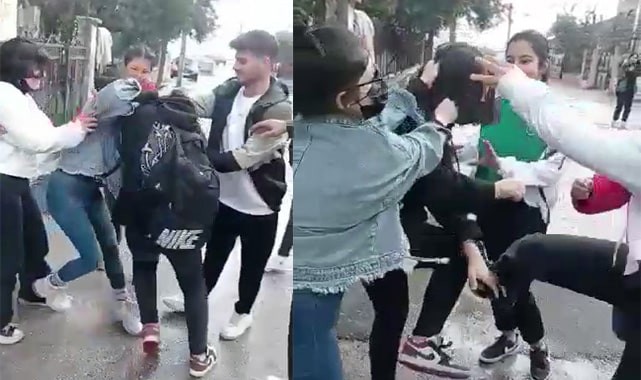 Kızlar birbirine girdi, erkekler çekim yaptı