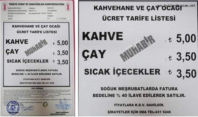 O ilçede Çay ve kahve zamlandı