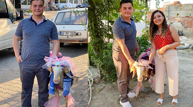 Denizli'de nişanlı kıza koç gönderme geleneği yaşatılıyor
