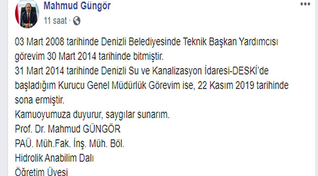 Mahmud Güngör görevinden ayrıldı