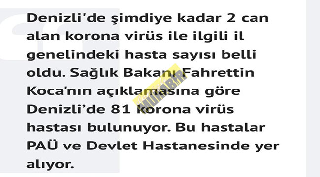 Denizli'de 81 koronavirüs hastası tedavi altında