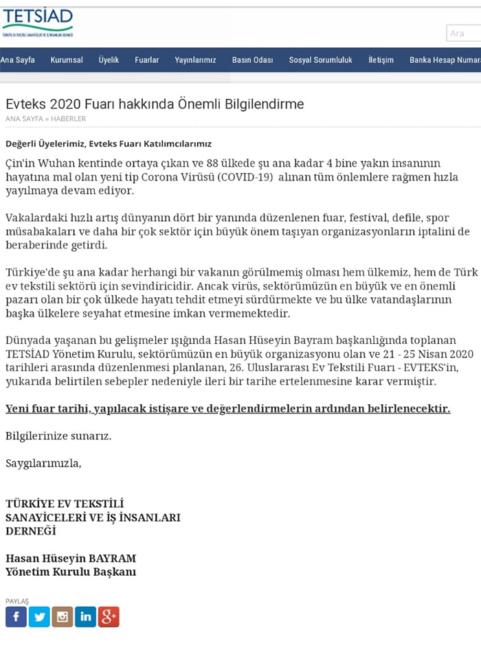 Evteks Fuari Na Korona Virus Iptali Ekonomi Denizli Muhabir Denizli Haberleri