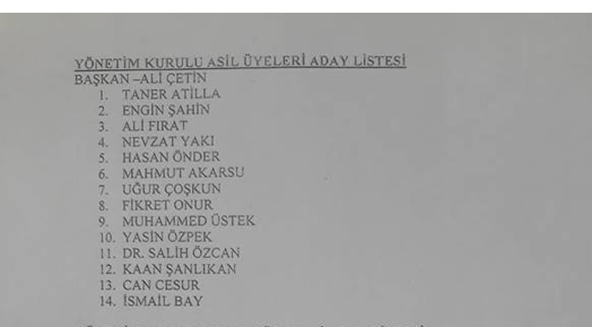 İŞTE YÖNETİM KURULU LİSTESİ!