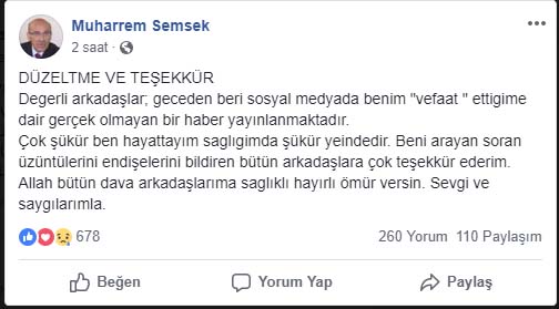 Muharrem Şemsek'ten mesaj var