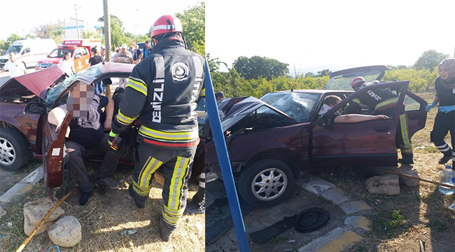 Otomobil elektrik direğine çarptı: 5 yaralı!