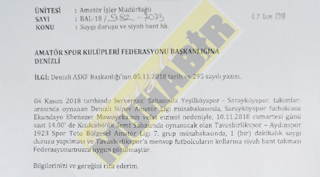 TAVASBİRLİKSPOR, SİYAH BANT TAKACAK