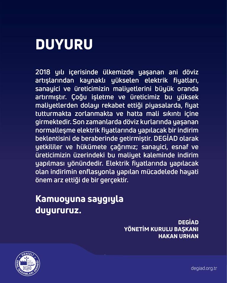 DEGİAD'DAN ELEKTRİKTE İNDİRİM ÇAĞRISI