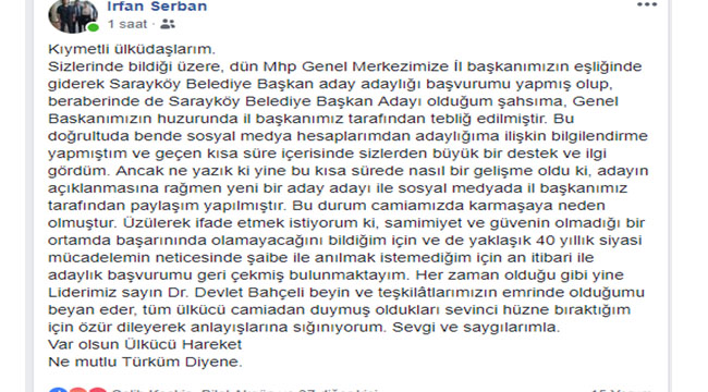ADAYLIĞINI GERİ ÇEKTİ