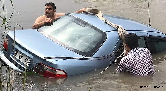 Tansiyonu düşen sürücü nehre uçtu