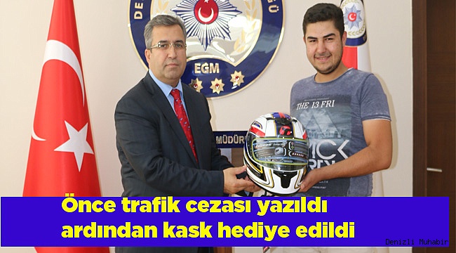 Önce trafik cezası yazıldı ardından kask hediye edildi