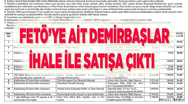 FETÖ/PDY'ye ait demirbaşlar ihale ile satılıyor