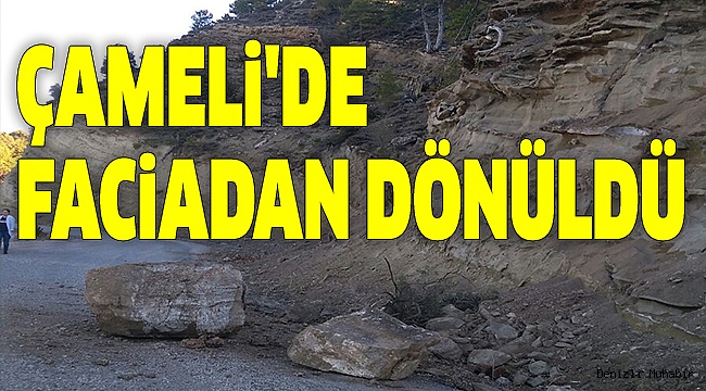 ÇAMELİ'DE YOLA KAYA PARÇALARI DÜŞTÜ