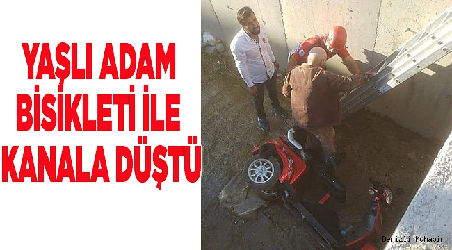 YAŞLI ADAM BİSİKLETİ İLE KANALA DÜŞTÜ