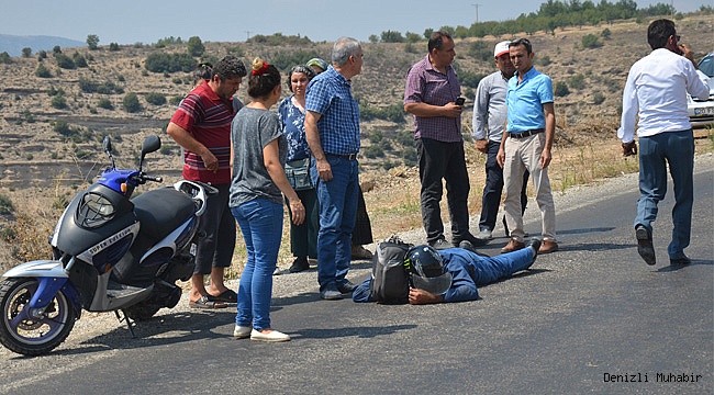 Motosiklet sürücüsünü kaskı kurtardı