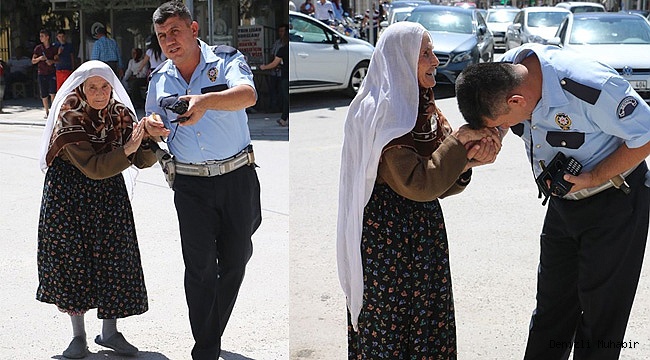 Yaşlı Kadını karşıya geçirdi sonra elini öptü