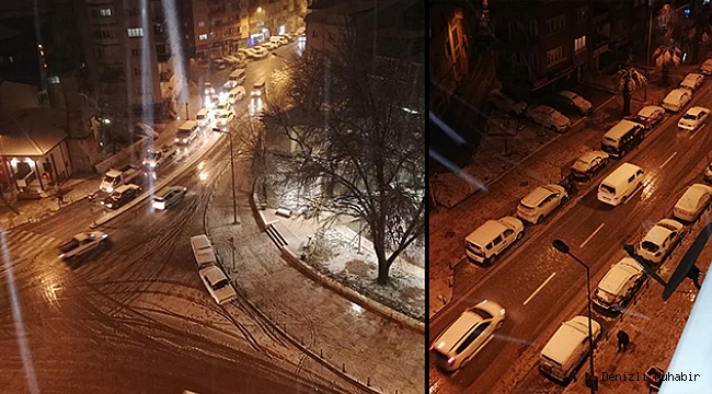 DENİZLİ KENT MERKEZİNDE KAR YAĞIŞI DEVAM EDİYOR