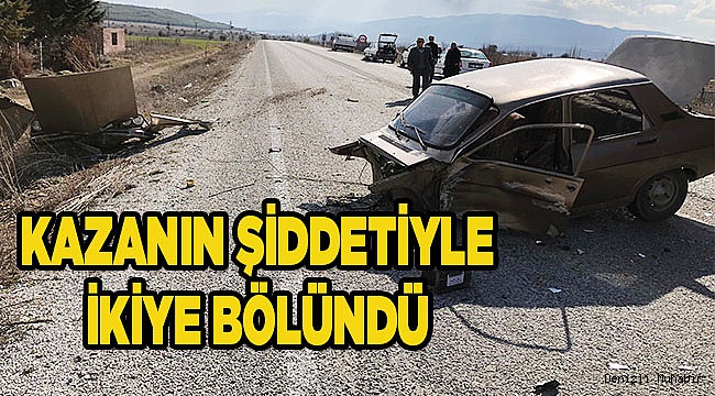 Feci kazada otomobil ortadan ikiye bölündü