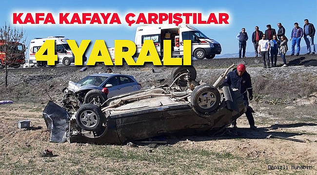 Denizli'de iki otomobil çarpıştı: 4 yaralı 