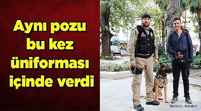 Aynı pozu bu kez üniforması içinde verdi
