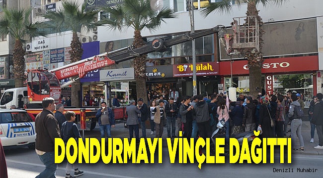 Dondurmayı vince asarak dağıttı