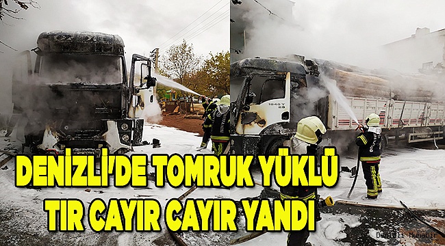 Denizli'de tomruk yüklü tır yandı
