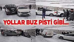 Denizli'de buzlanan yolda 8 araç, istinat duvarına ve birbirine çarptı