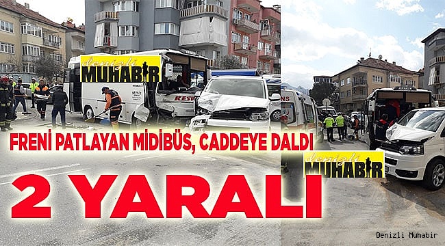 Freni patlayan midibüs, caddeye daldı: 2 yaralı
