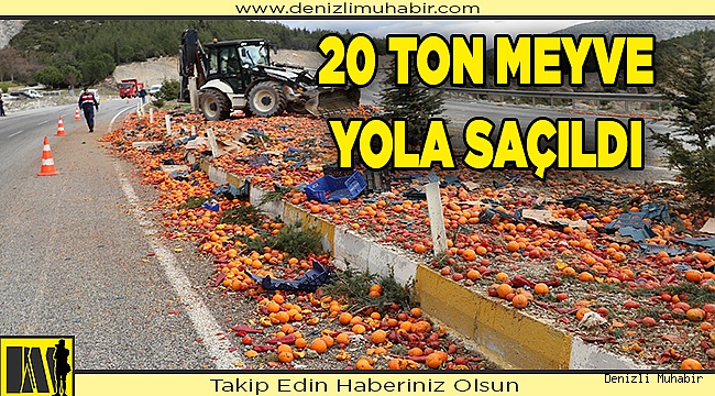 Denizli'de meyve sebze yüklü kamyon devrildi