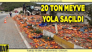 Denizli'de meyve sebze yüklü kamyon devrildi