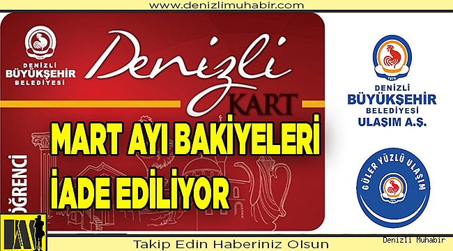 Denizli Öğrenci Kart abonmanlarında mart ayı iadesi