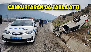 Denizli'de takla atan otomobilin sürücüsü yara almadan kurtuldu