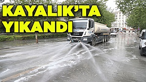 Kayalık Caddesi yıkanıp dezenfekte edildi