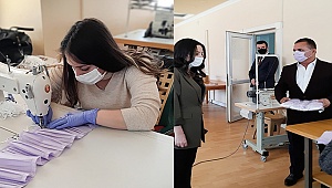 Maskeler yetmeyince Çal Belediyesi, maske dikim atölyesi kurdu.
