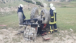 Denizli'de devrilen traktörün altında kaldı