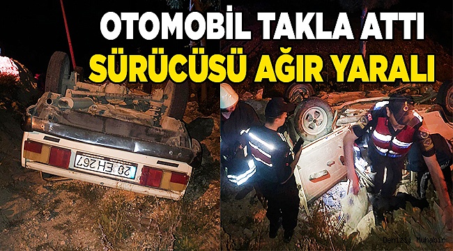 Denizli'de devrilen otomobilin sürücüsü yaralandı