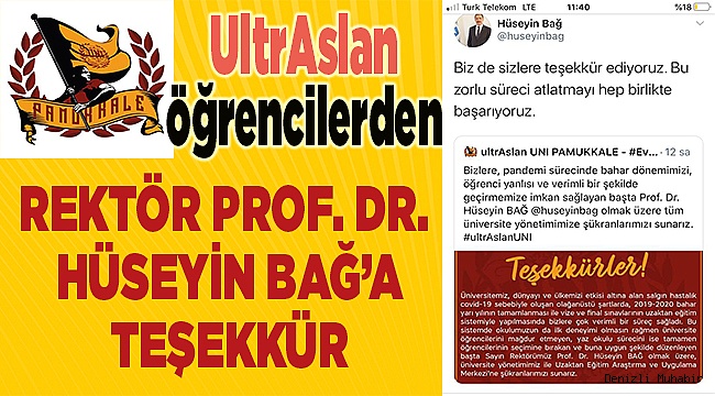 UltrAslan'lardan  Rektör Bağ’a teşekkür mektubu