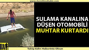 SULAMA KANALINA DÜŞEN OTOMOBİLİ MUHTAR KURTARDI