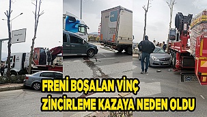 Freni boşalan vinç zincirleme kazaya neden oldu