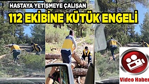 Hastaya yetişmeye çalışan 112 ekibine kütük engeli