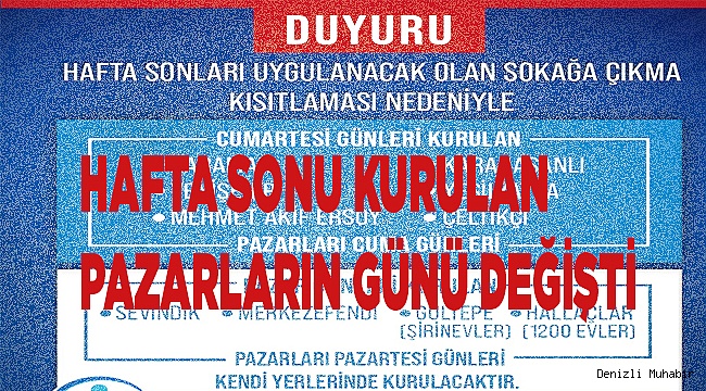 Pazarların günleri değişti