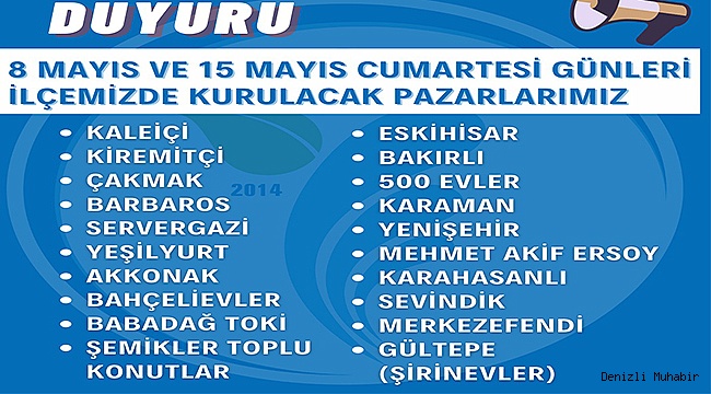 MERKEZEFENDİ’DE PAZAR YERLERİ 8 VE 15 MAYIS’TA AÇIK OLACAK