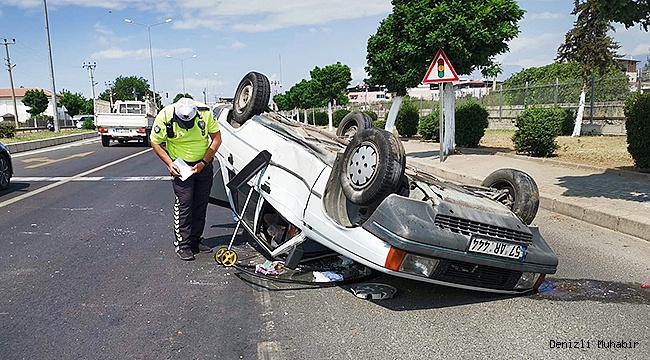 Takla atan otomobilin sürücüsü yaralandı