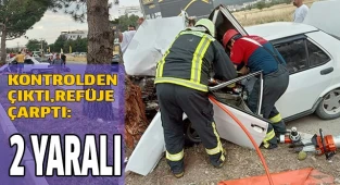 Kontrolden çıkan otomobil refüje çarptı: 2 yaralı